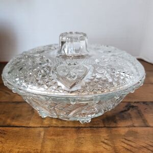 Clear Glass Lidded Dish with Heart Design